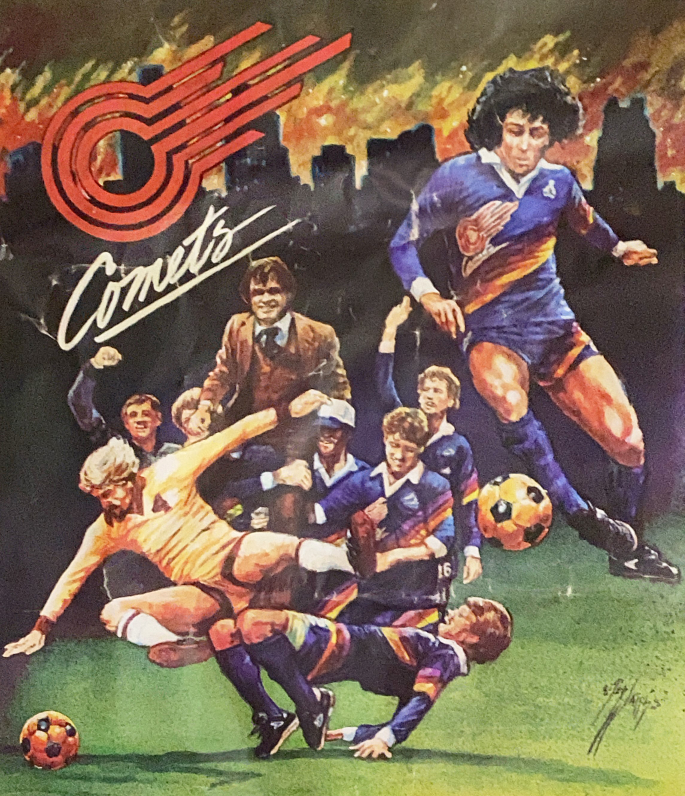 Poster from the 1980s displaying the Kansas City Comets and Hot Winter Nights.