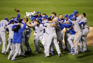 The Kansas City Royals celebrate their 2015 World Series championship at Citi Field.